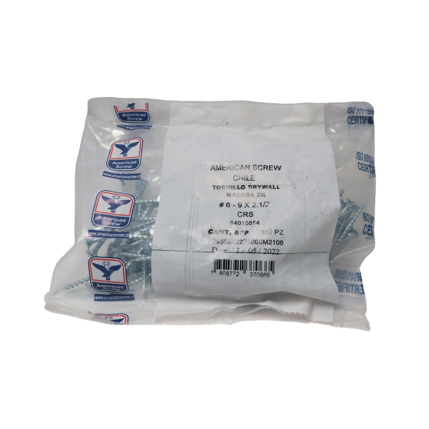 Tornillo DryWall Madera Zn 6 - 9x2.1/2''100uds.American ScreW - Herram.cl