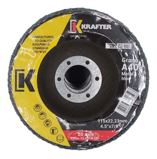 10 Discos Lija Flap Traslapado Krafter 115mm ( 4 1/2'' ) G40 - Herram.cl