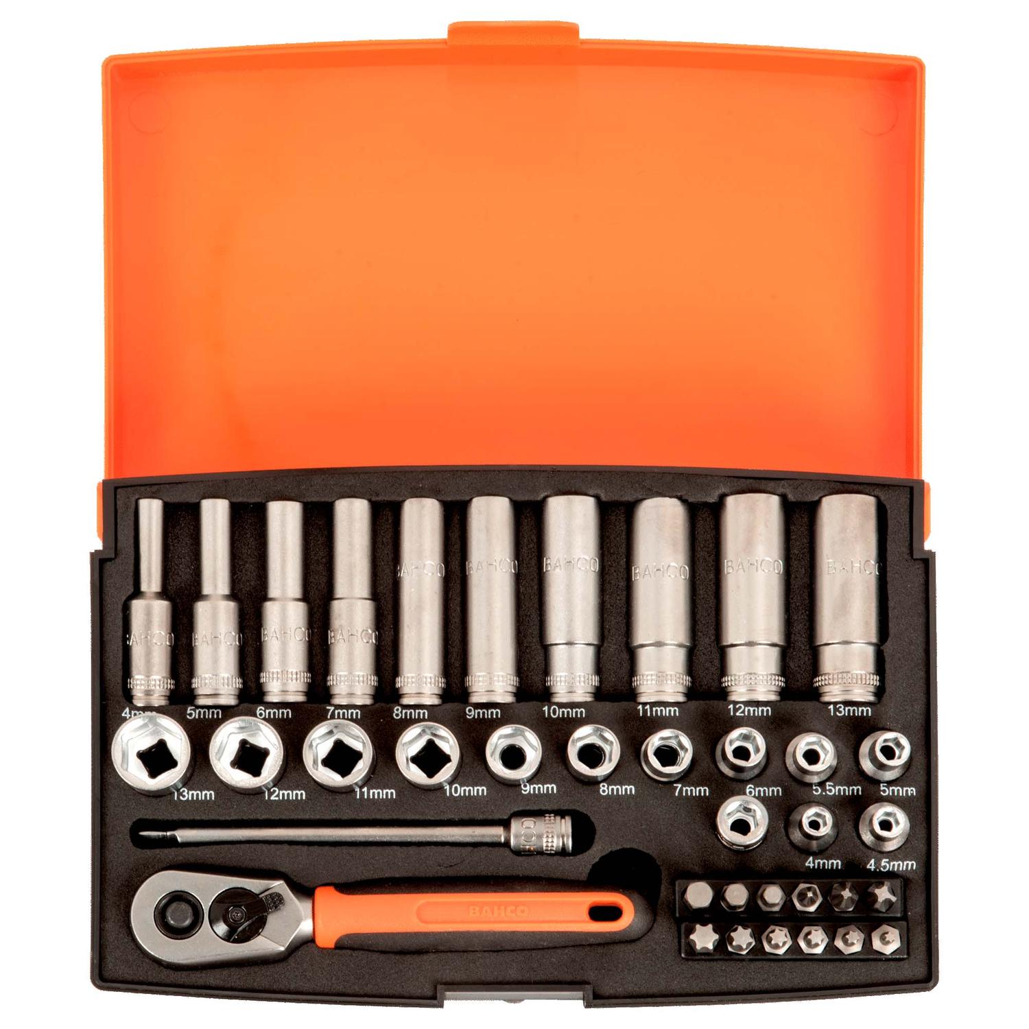 Juego de Dados Largos + Chicharra 1/4'' 37 Pzas - Bahco - Herram.cl