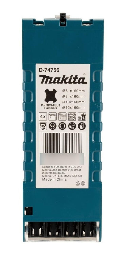 Set Broca SDS - Plus Tct 4 Pzs (6, 8, 10, 12mm) Makita D - 74756 - Herram.cl