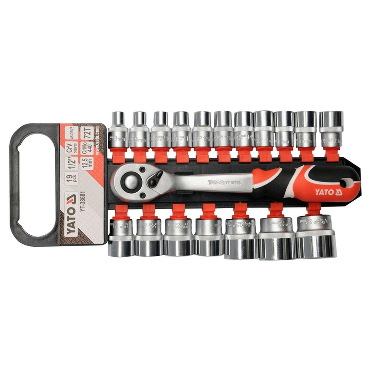 Juego 19 Dados con Chicharra Yato YT-38681 1/2'' 8-32mm - Herram.cl