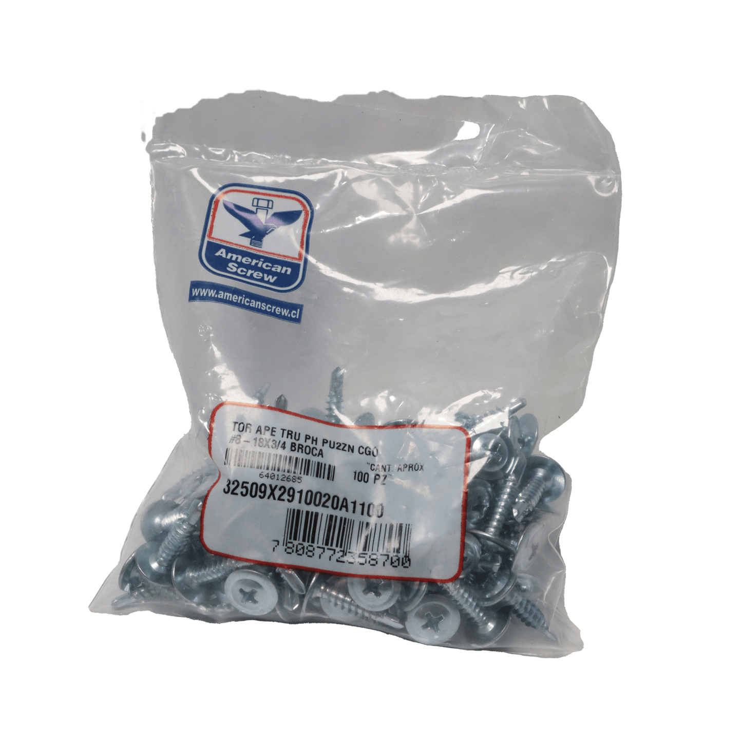 TORNILLO Lenteja Broca 8 - 18 X 3/4'' 100uds. AMERICAN SCREW - Herram.cl