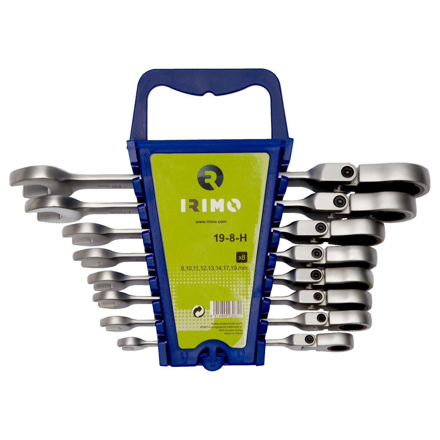 Juego de 8 llaves combinadas de cabeza flexible con carraca - Irimo - Herram.cl