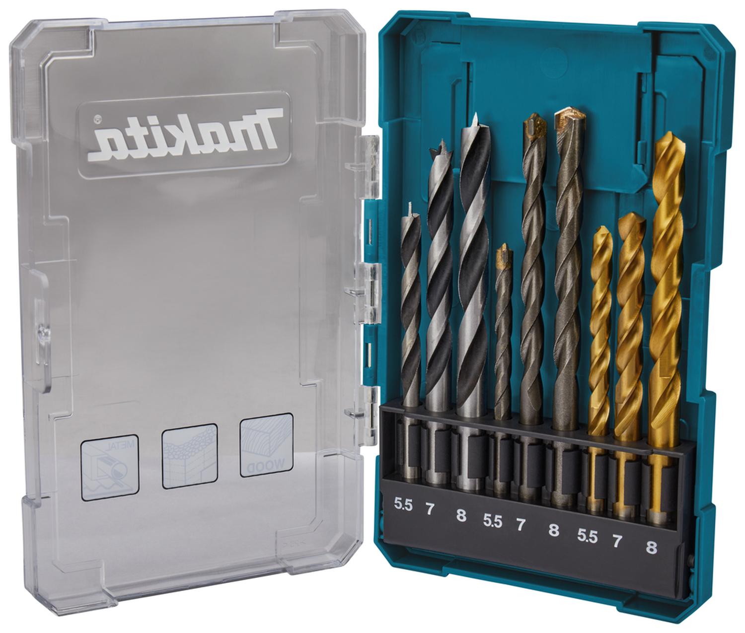 Set Brocas Para Madera/Metal /Concreto (5.5 - 8) 9 Pzas - Makita - Herram.cl