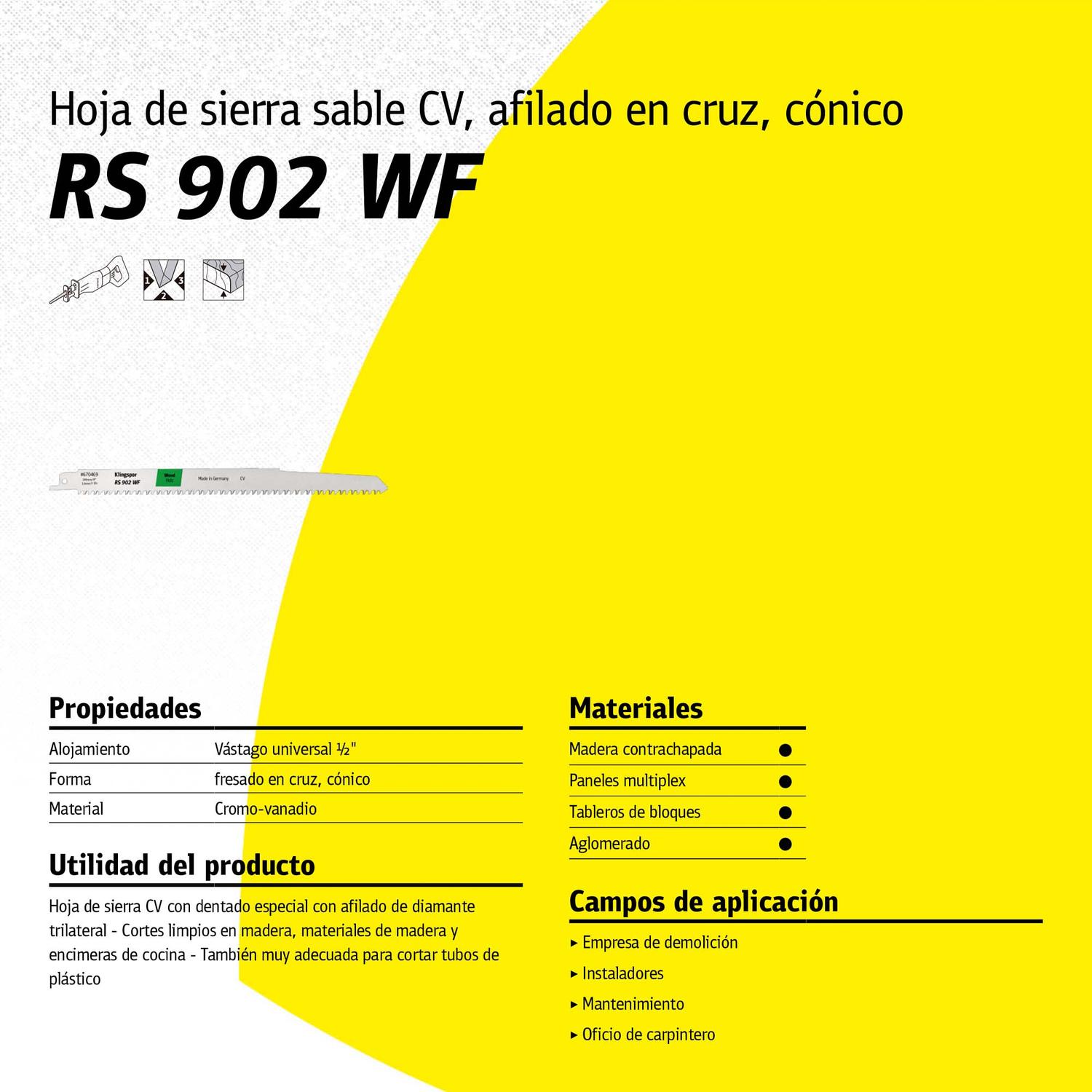Set 5 un - Sierra Sable RS902 WF SPECIAL Madera 19 X 240 X 1,2mm - Herram.cl