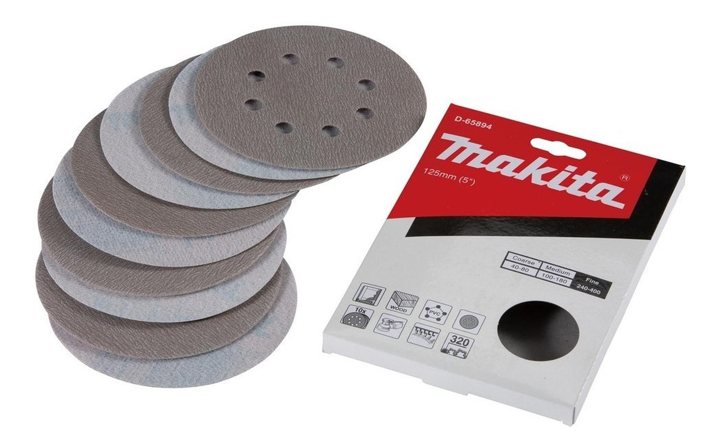 Pack 10 Discos Lija Con Velcro 125mm G320 - Makita - Herram.cl