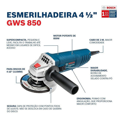 Esmeril Bosch Profesional 4 1/2 GWs 850 + 3 Discos 850W - Herram.cl