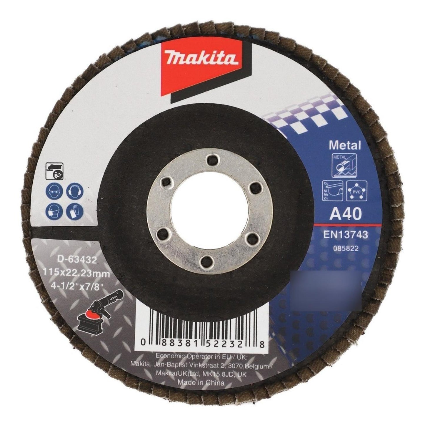 10 Discos Flap Metal 115mm (4 - 1/2) G40 Curvo Makta D - 63432 - Herram.cl