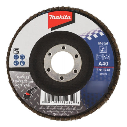 10 Discos Flap Metal 115mm (4 - 1/2) G40 Curvo Makta D - 63432 - Herram.cl