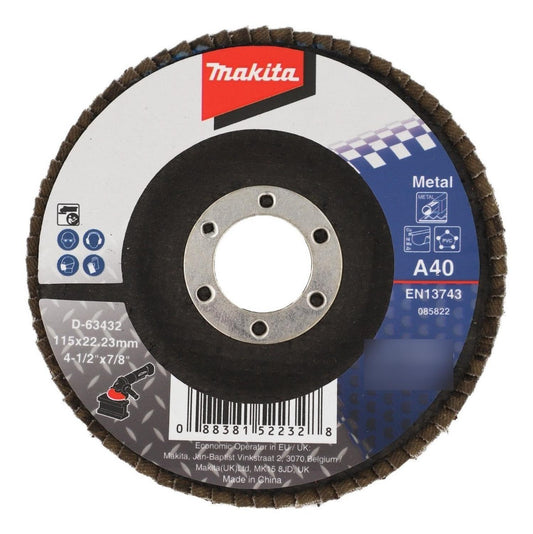 10 Discos Flap Metal 115mm (4 - 1/2) G40 Curvo Makta D - 63432 - Herram.cl