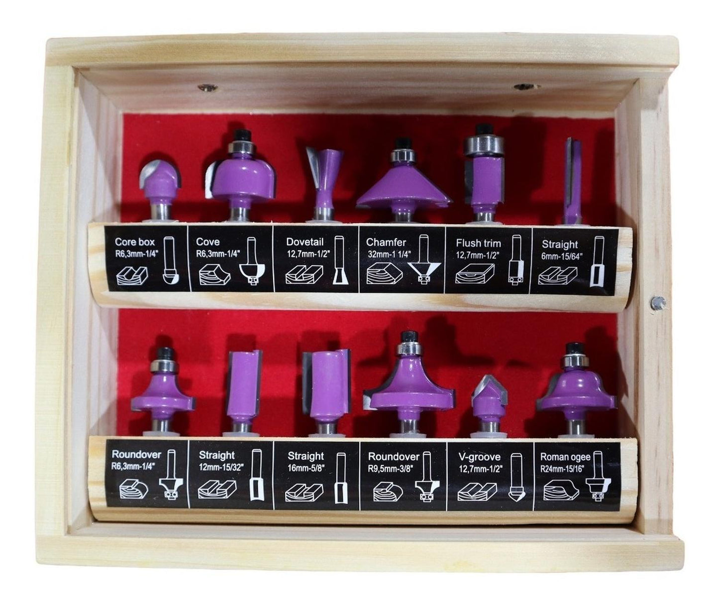Juego 12 Fresas Vástago De1/4'' Caja De Madera - Neo - Herram.cl
