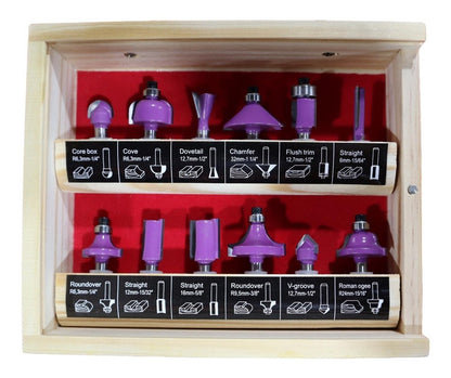 Juego 12 Fresas Vástago De1/4'' Caja De Madera - Neo - Herram.cl