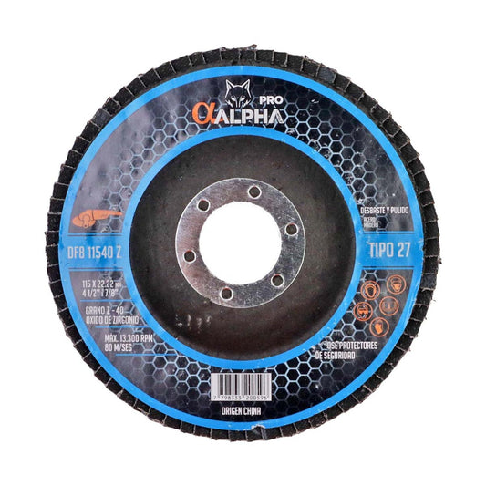 Disco Flap Para Acero Inox 4 1/2'' Zirconio - Alpha - Herram.cl