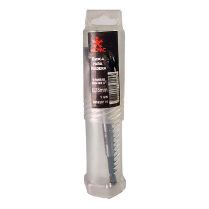 Broca 4-Puntas para Madera 28x165mm Hex. - HEMIC - Herram.cl