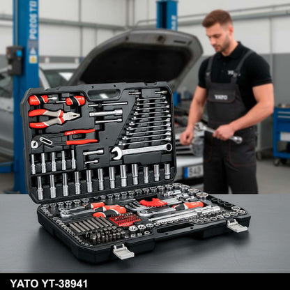 Juego de dados 1/4'';3/8'';1/2'' y herramientas 225 Pzs Yato - Herram.cl