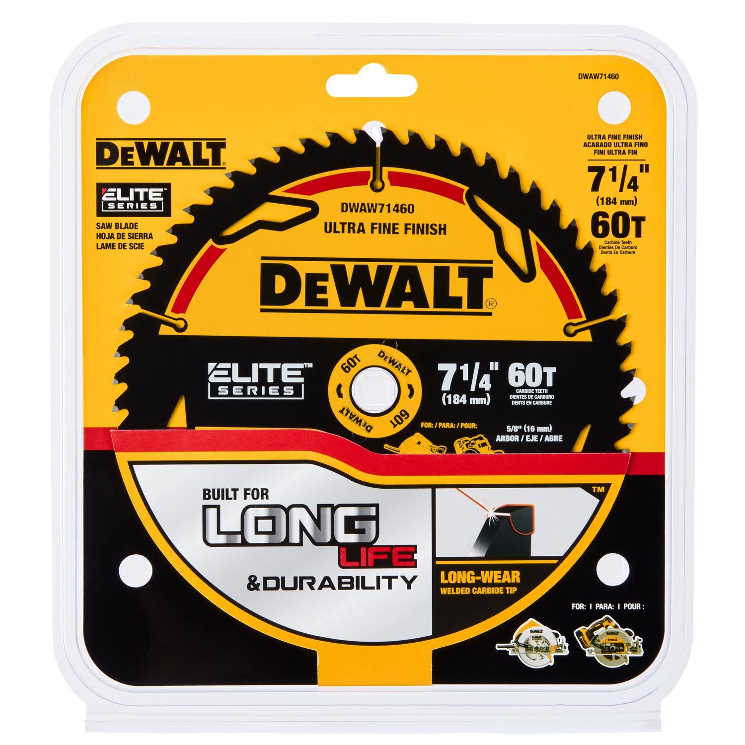 Disco De Sierra Elite Series 7 - 1/4'' Eje 5/8'' 60T - DeWALT - Herram.cl