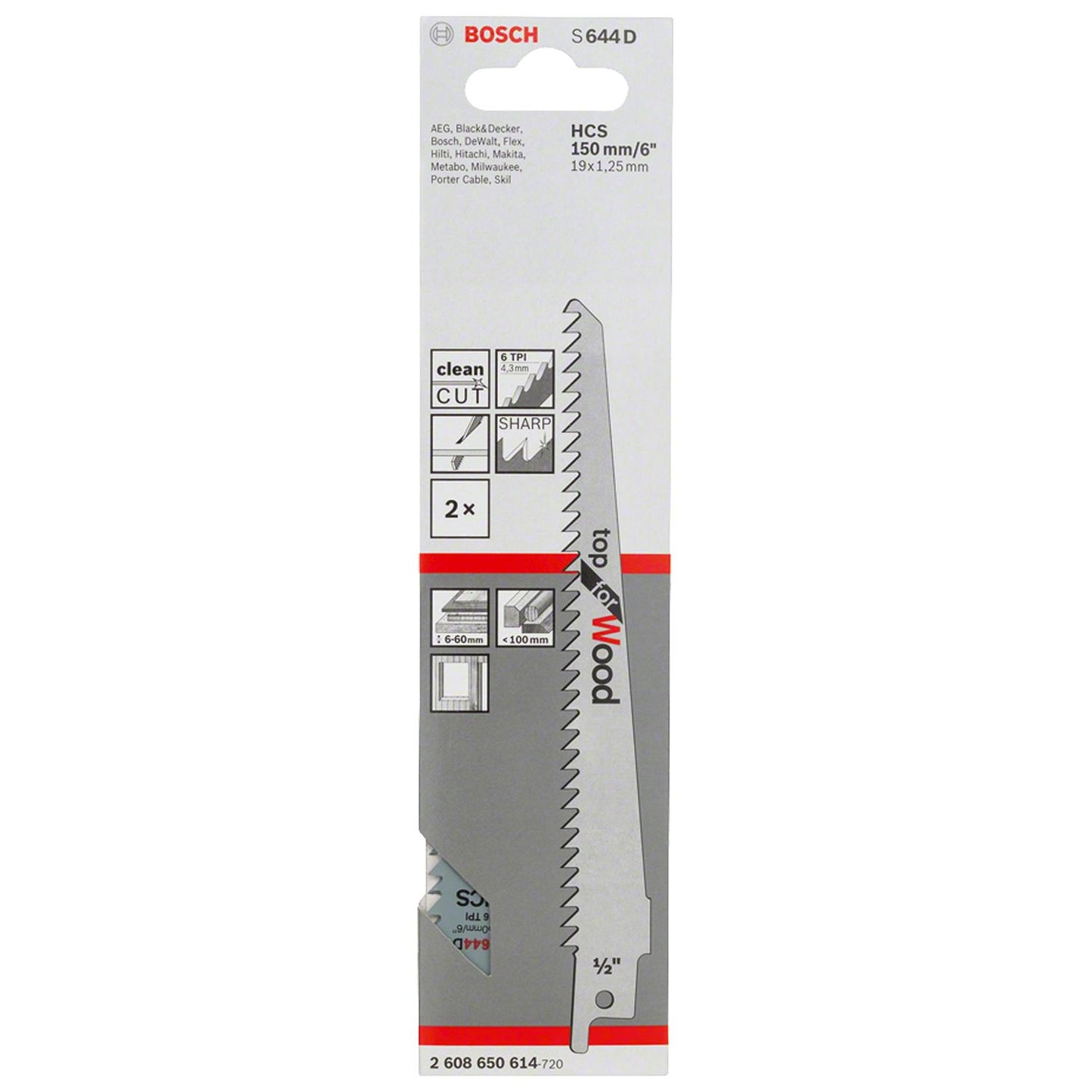 2 Hojas De Sierra Sable Top For Wood 150mm S644 D - Bosch - Herram.cl