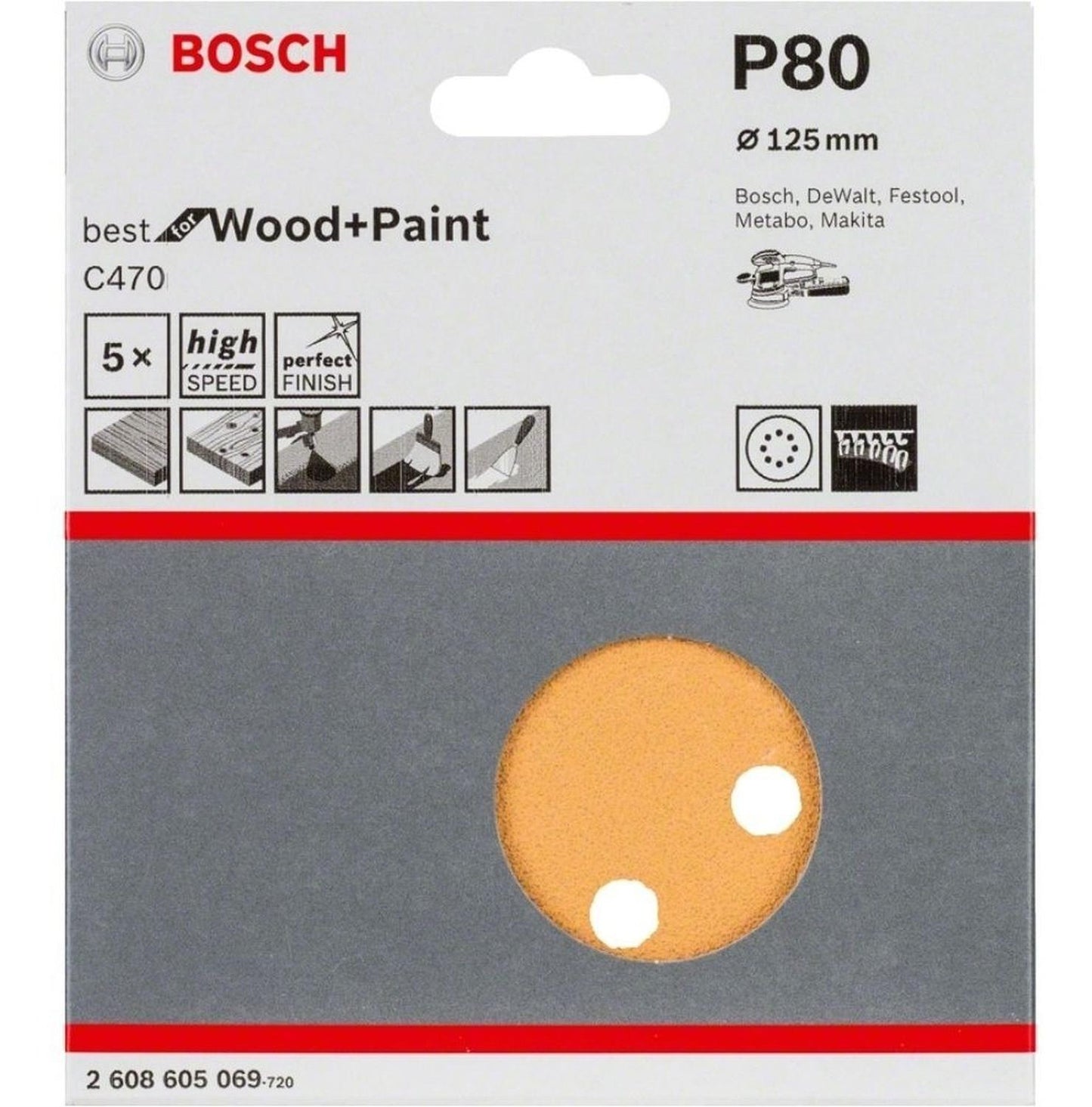5 Disco De Lija Bosch C470 Best For Wood&paint; 125mm G80 - Herram.cl