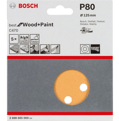 5 Disco De Lija Bosch C470 Best For Wood&paint; 125mm G80 - Herram.cl