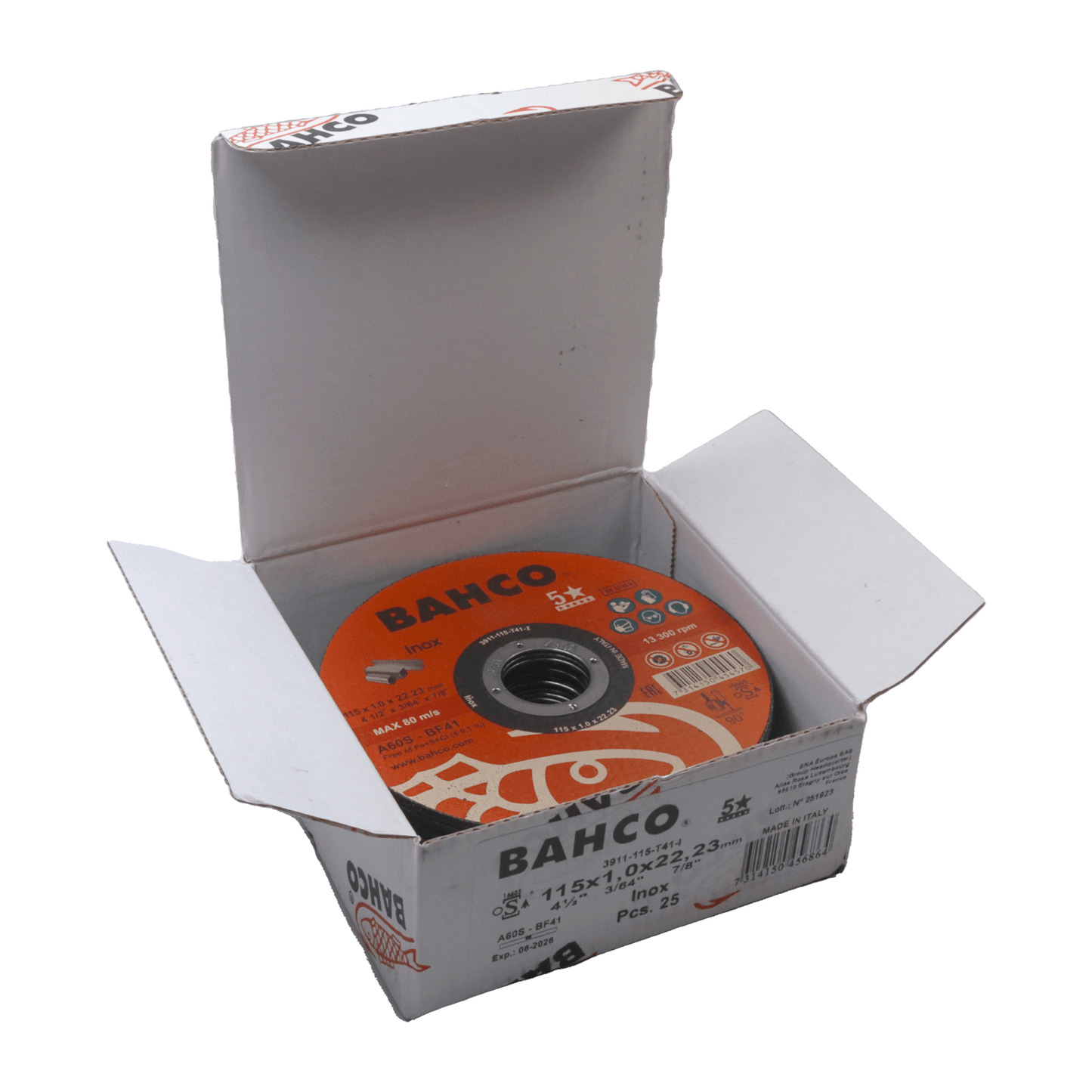 Pack 25 Discos Abrasivos 4 1/2'' Inox – Bahco - Herram.cl