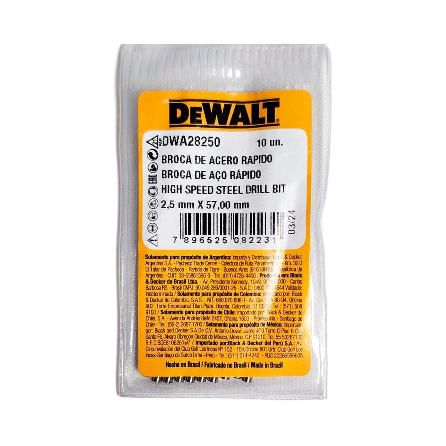 Brocas Para Metal HSS 2.5mm 10 Pzas - DeWALT - Herram.cl
