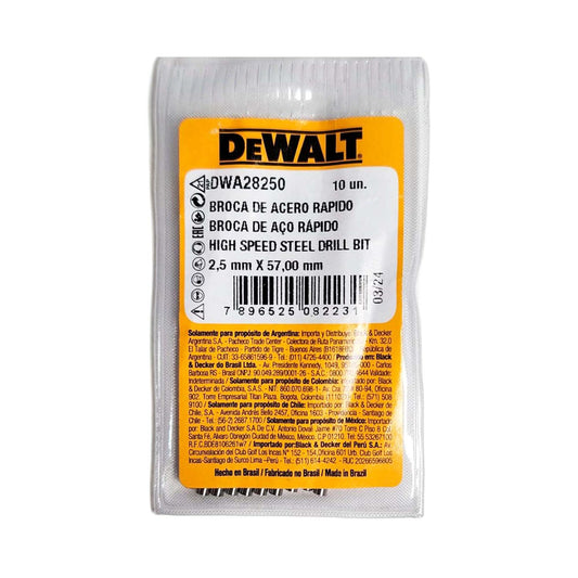 Brocas Para Metal HSS 2.5mm 10 Pzas - DeWALT - Herram.cl