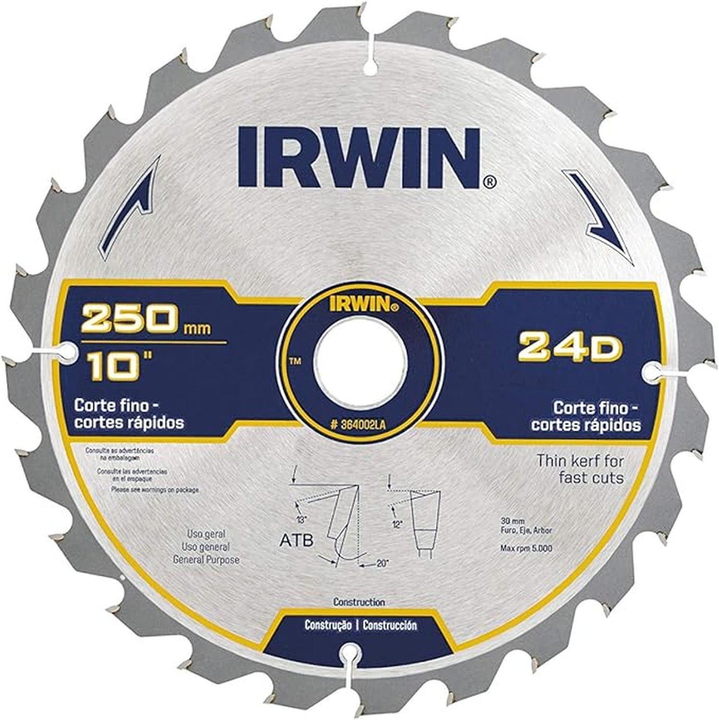 Disco De Sierra 10''x30mm 24 Dientes - IRWIN - Herram.cl