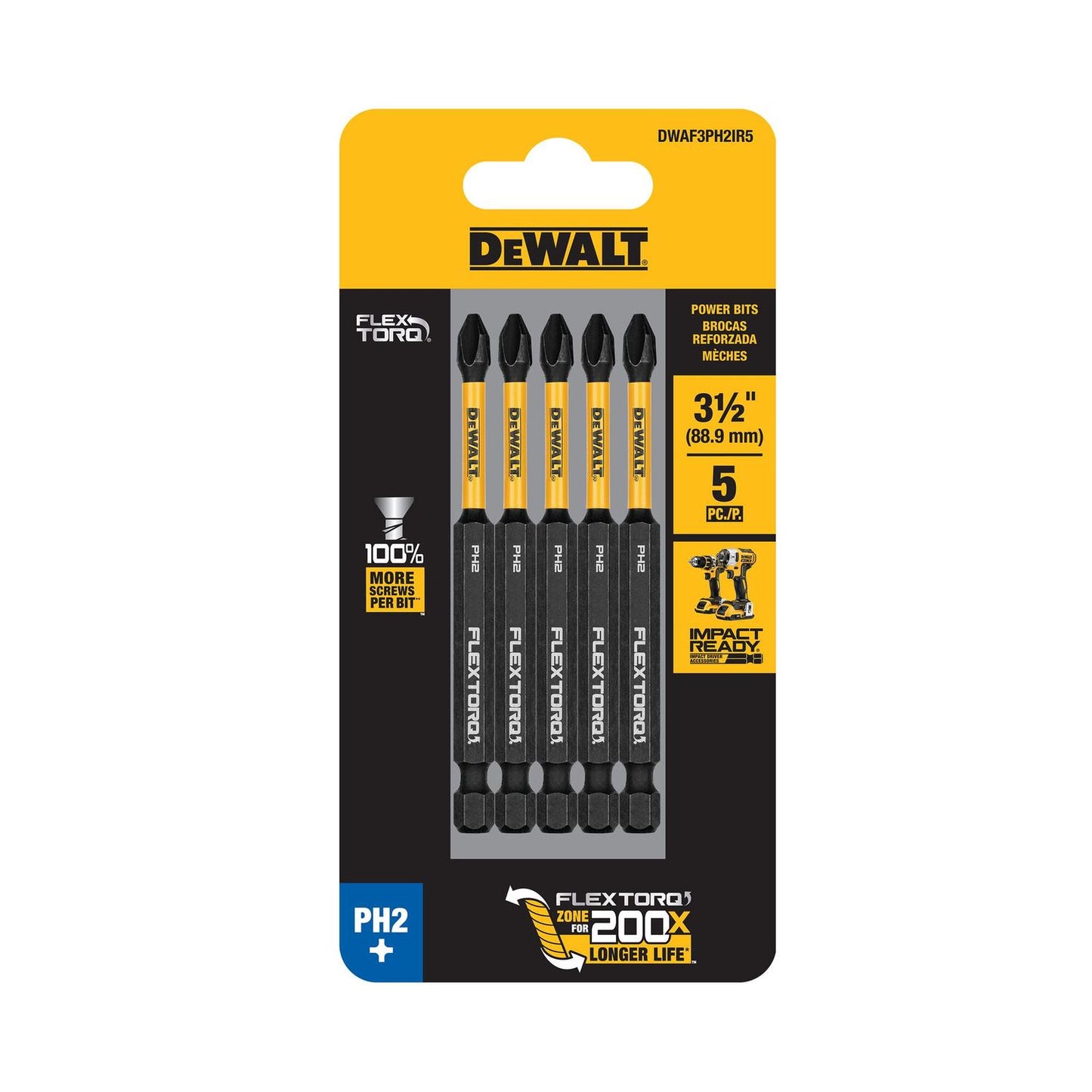 Puntas FLEXTORQ PH2 3 - 1/2'' (88.9mm) 5 Pzas - DeWALT - Herram.cl