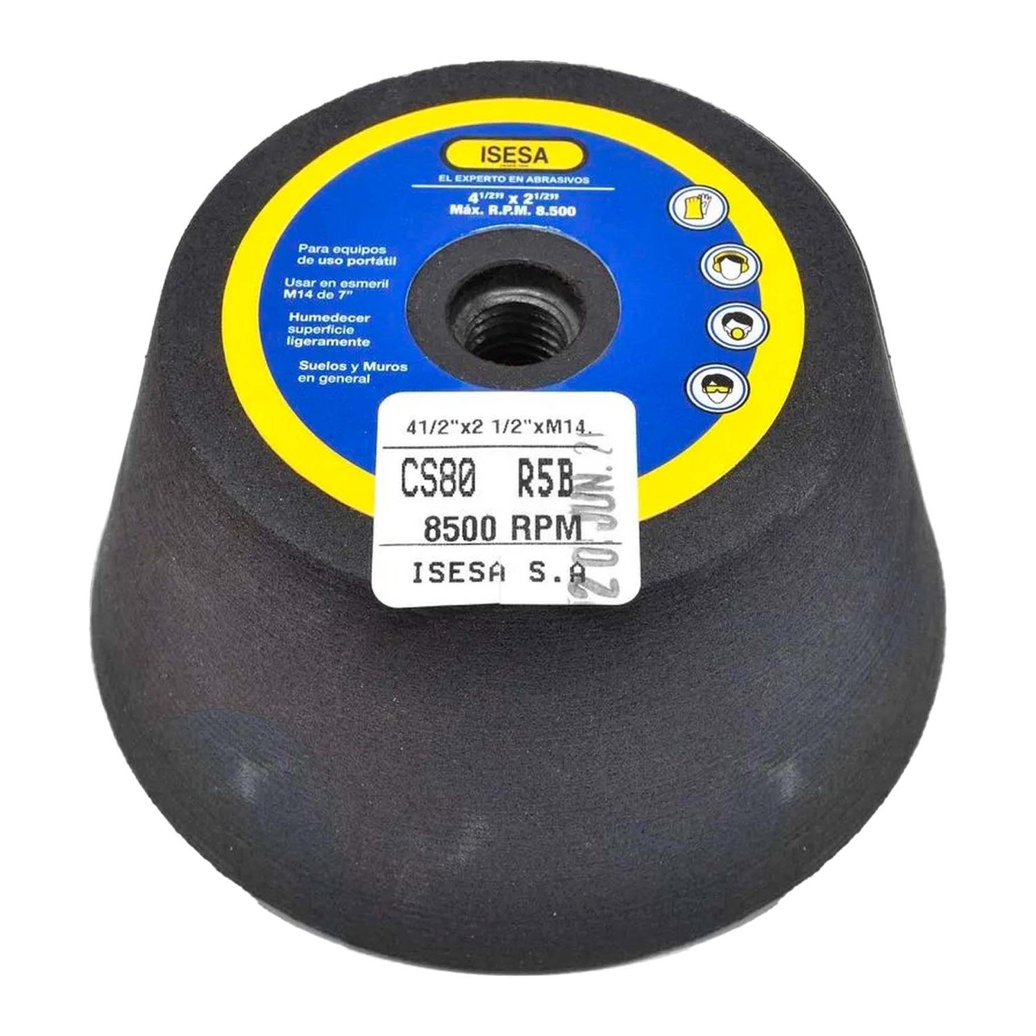 Piedra Copa Conica 4.5''x M14 / G80 - Cemento, Marmol, Baldosas - Isesa - Herram.cl