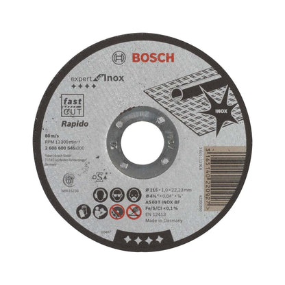 Disco de Corte Bosch Expert for Inox 115x1,0mm Centro Recto - Herram.cl