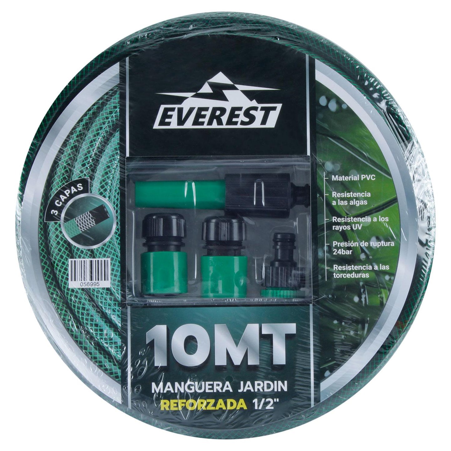 Manguera Jardín Reforzada 1/2''x10m + Accesorios - Everest - Herram.cl