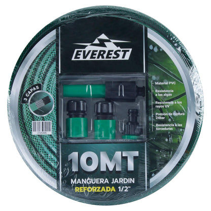 Manguera Jardín Reforzada 1/2''x10m + Accesorios - Everest - Herram.cl