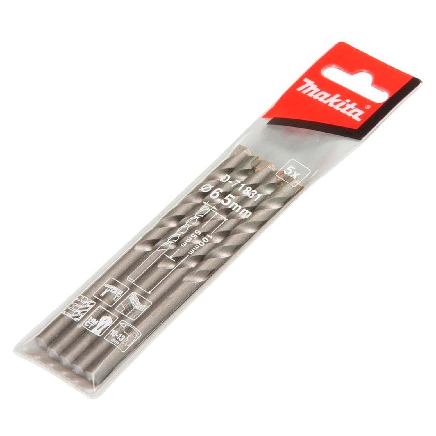 Set 5 Brocas Para Concreto 6,5x100mm - Makita - Herram.cl