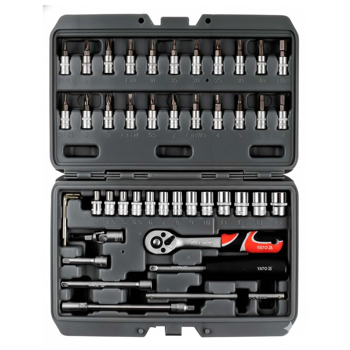 Juego de Dados Y Puntas 1/4'' con Chicharra 46 Pzas - Yato - Herram.cl