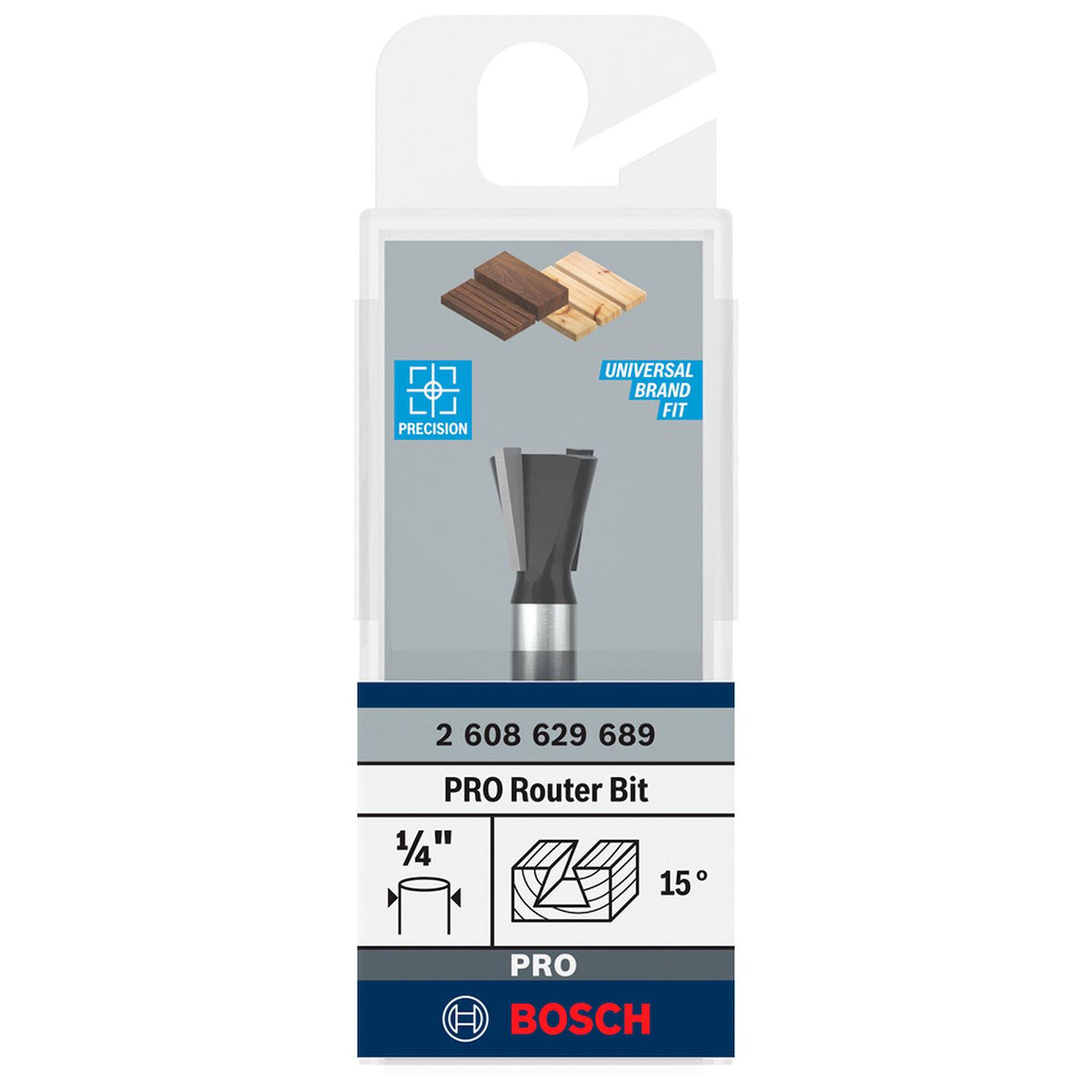 Fresa Cola De Milano PRO 15° Vástago 1/4'' Madera - Bosch - Herram.cl