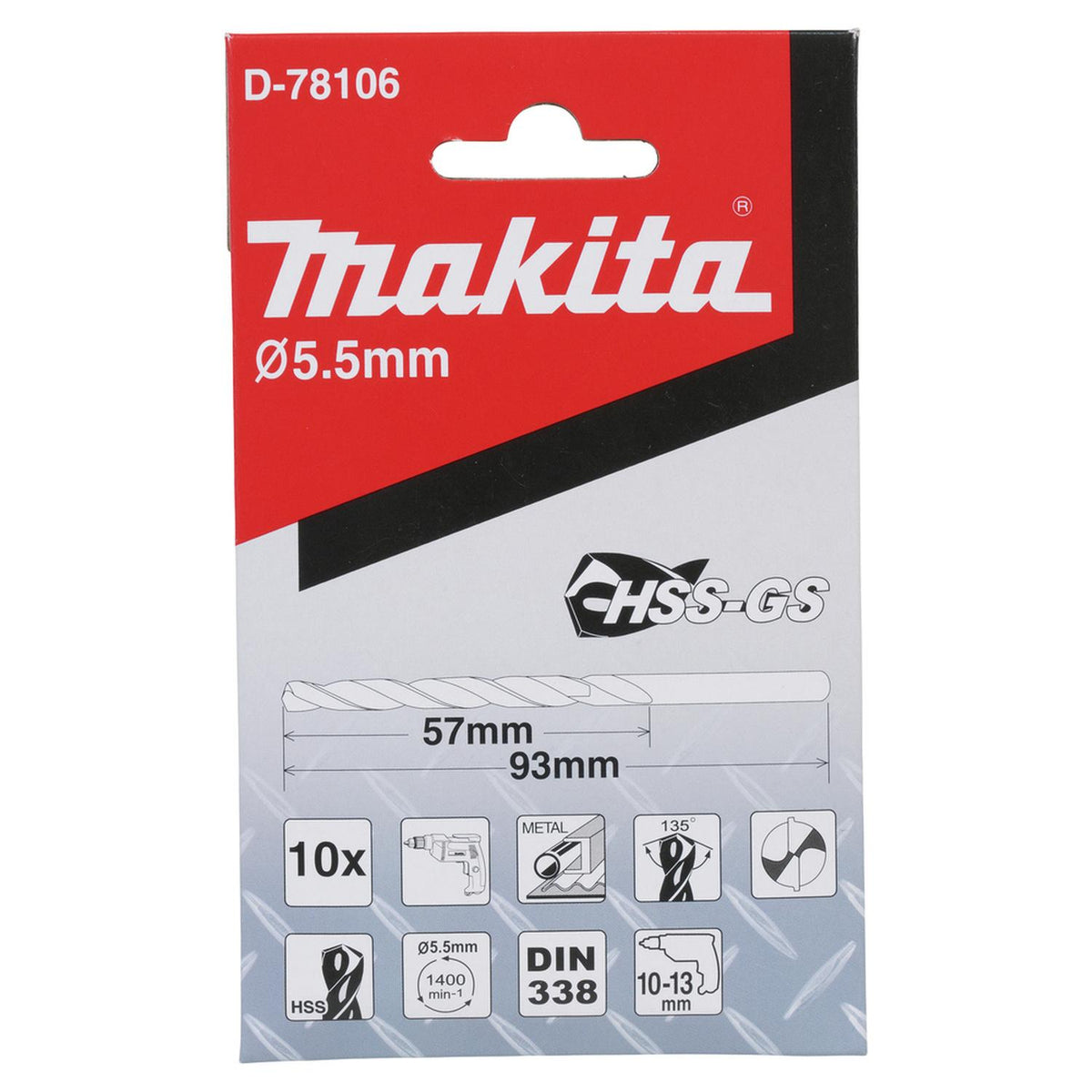 Pack 10 Brocas para Metal HSS-GS 5.5x133mm - Makita - Herram.cl