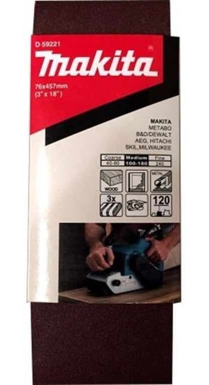 Pack 3 Lijas De Banda 3''x18'' (76x457mm) - Makita - Herram.cl