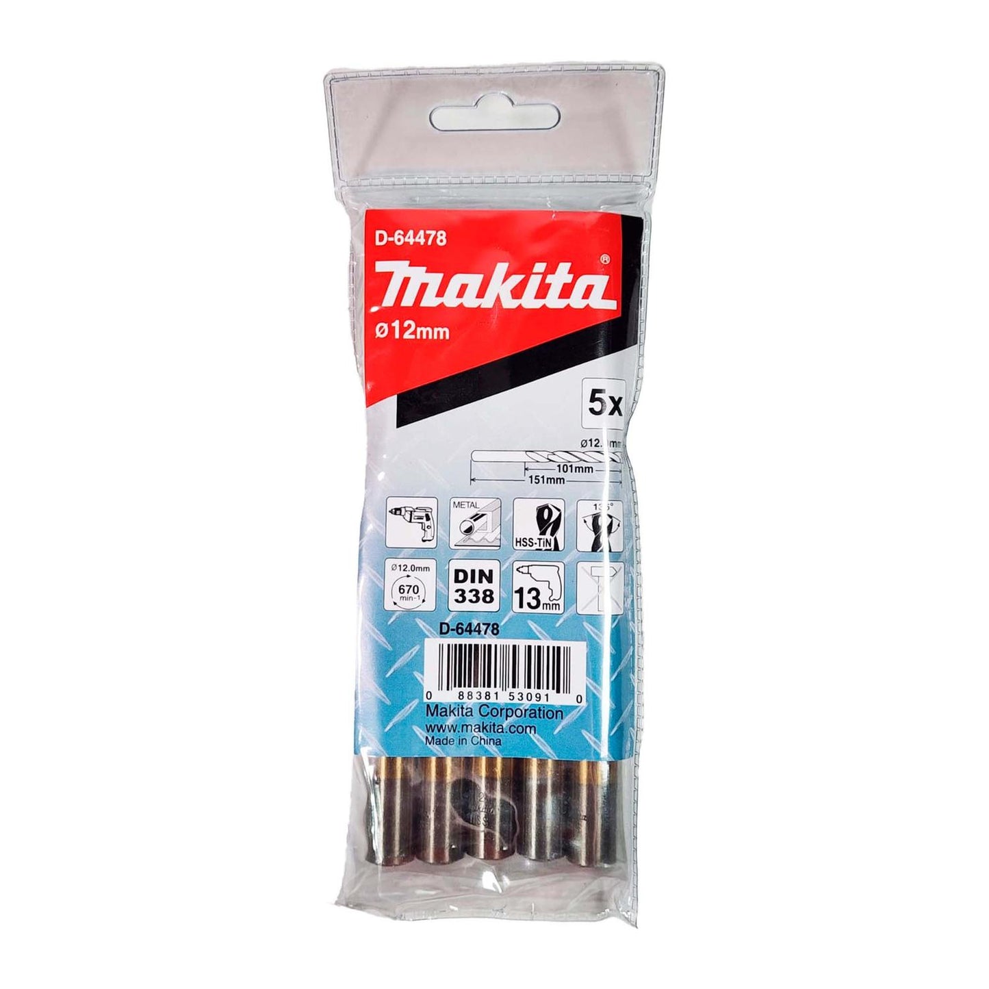 Brocas Metal HSS - TiN 12x151mm 5 Pzas - Makita - Herram.cl