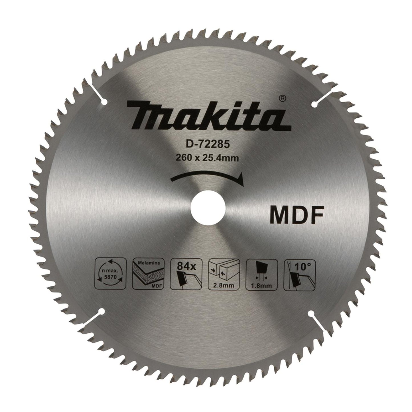 Disco Sierra Melamina (10 - 1/4'') 260x25,4mm 84 D - Makita - Herram.cl