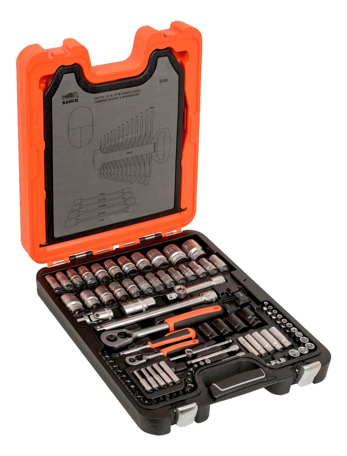 Juego De Dados De 1/4, 1/2 Y Llaves Combinadas 106 Pzs Bahco - Herram.cl