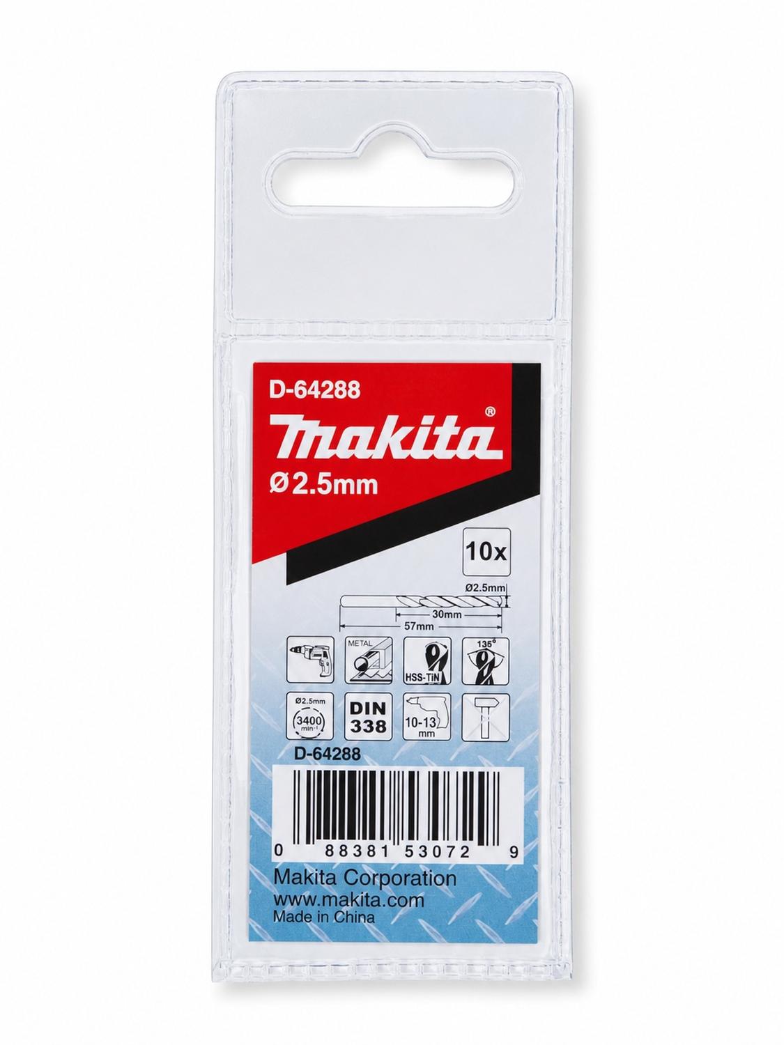 Brocas Metal HSS-Tin 2.5x57mm 10 Pzas - Makita - Herram.cl