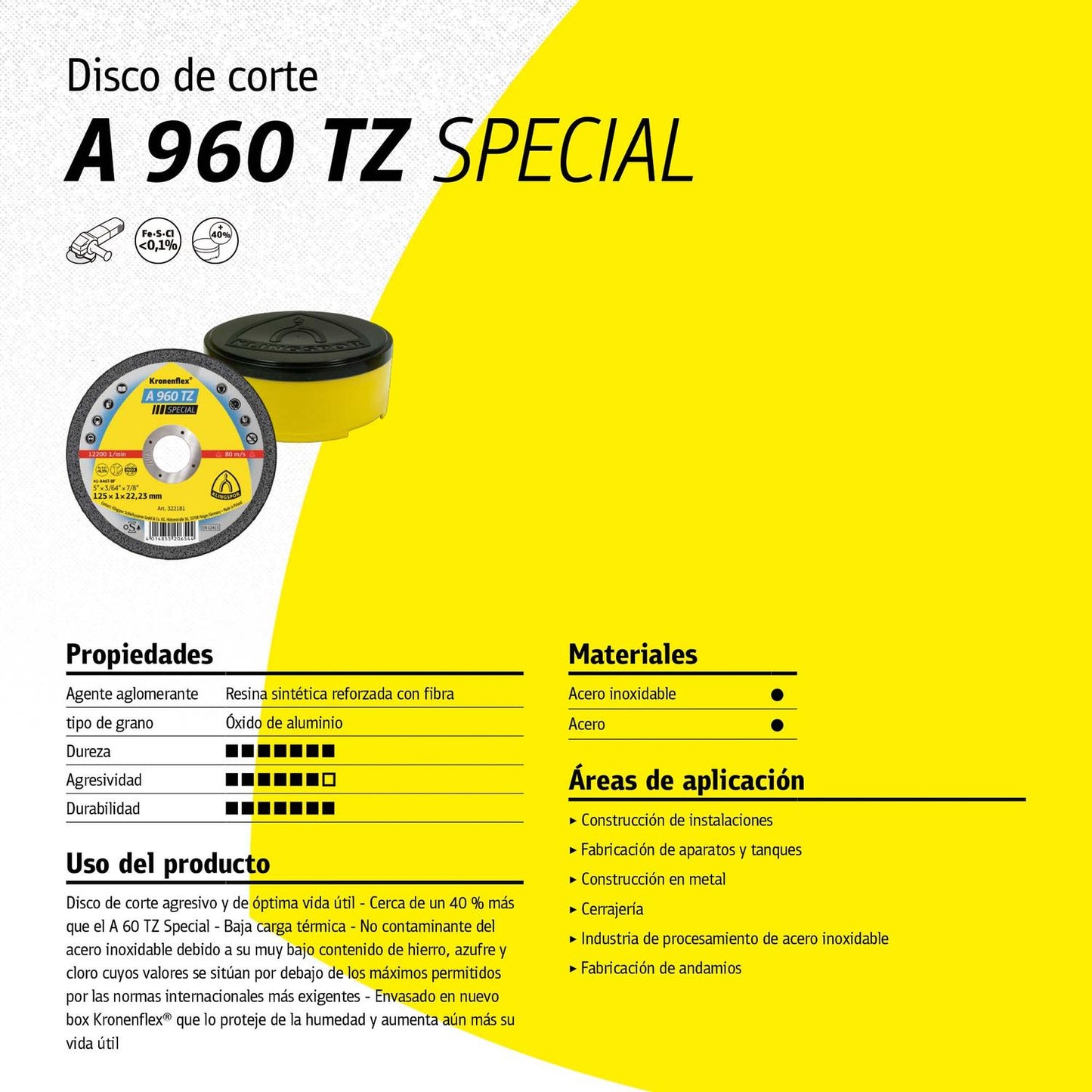 Disco de Corte Inox A 960 TZ 4 - 1/2'' x 1mm - Klingspor - Herram.cl