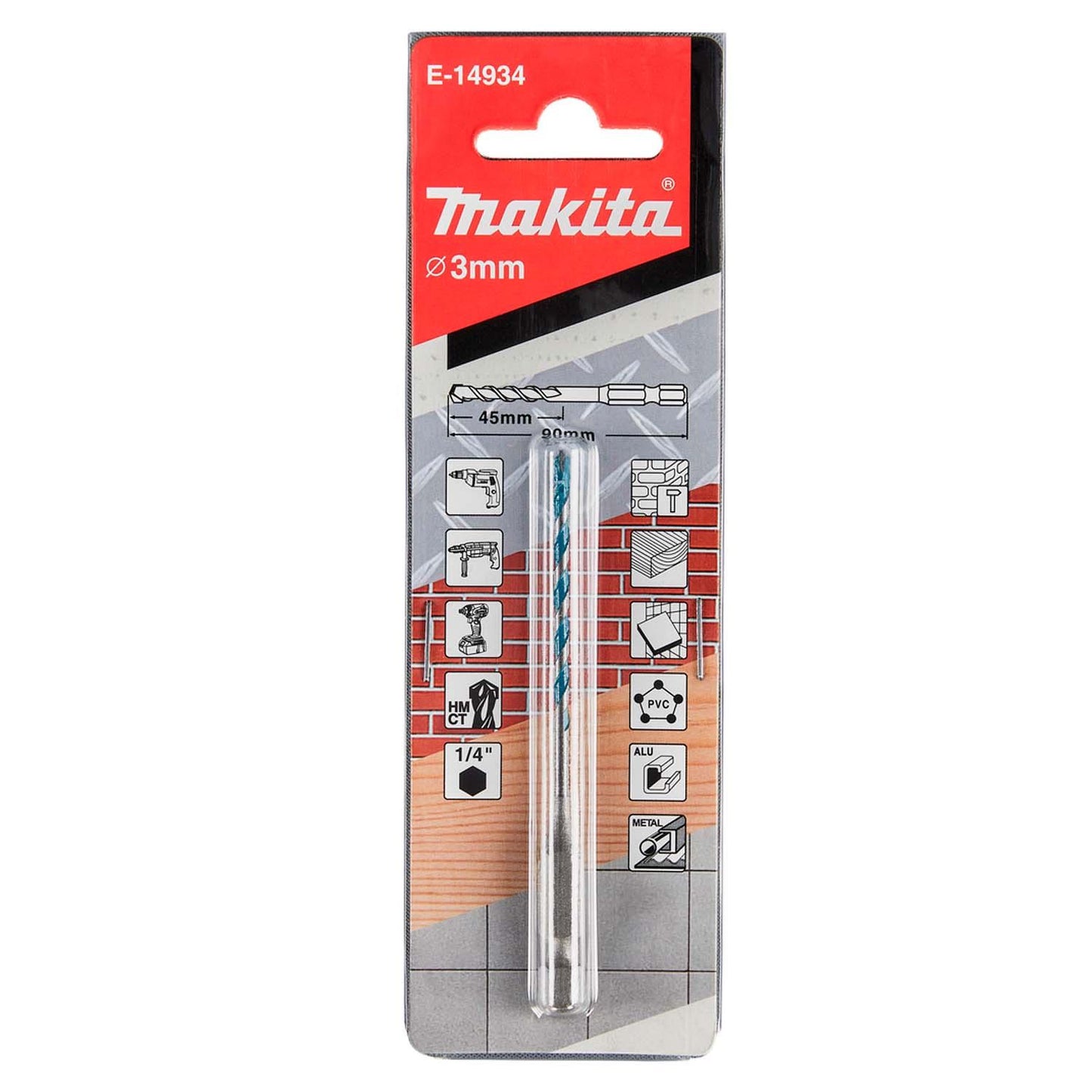 Broca Multimaterial 3x90mm (Toma Hex. 1/4'') - Makita - Herram.cl