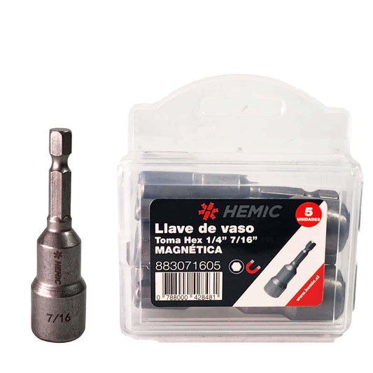 Pack 5 Llaves de Vaso magnético 7/16''x65mm - HEMIC - Herram.cl