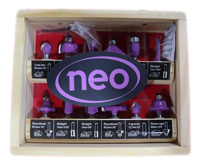 Juego 12 Fresas Vástago De1/4'' Caja De Madera - Neo - Herram.cl