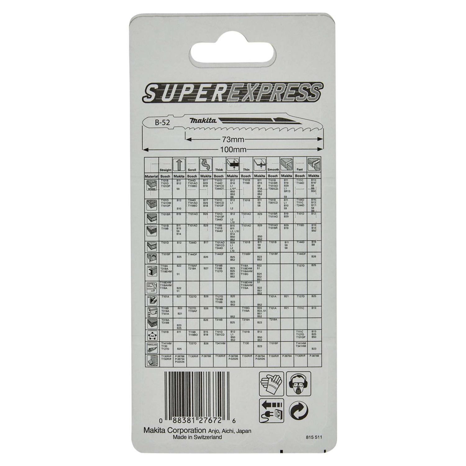 Hoja de calar SUPEREXPRESS HSS B - 52 100mm 5 Pzas - Makita - Herram.cl