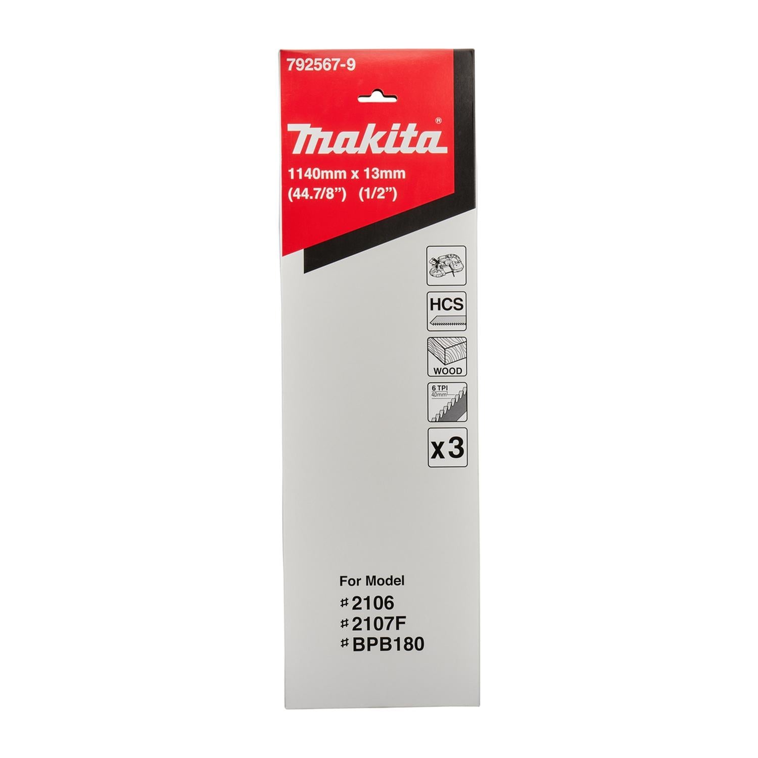 3 Hojas De Sierra Cinta Para Madera Bim 1.140x13mm 6 TPI - Makita - Herram.cl