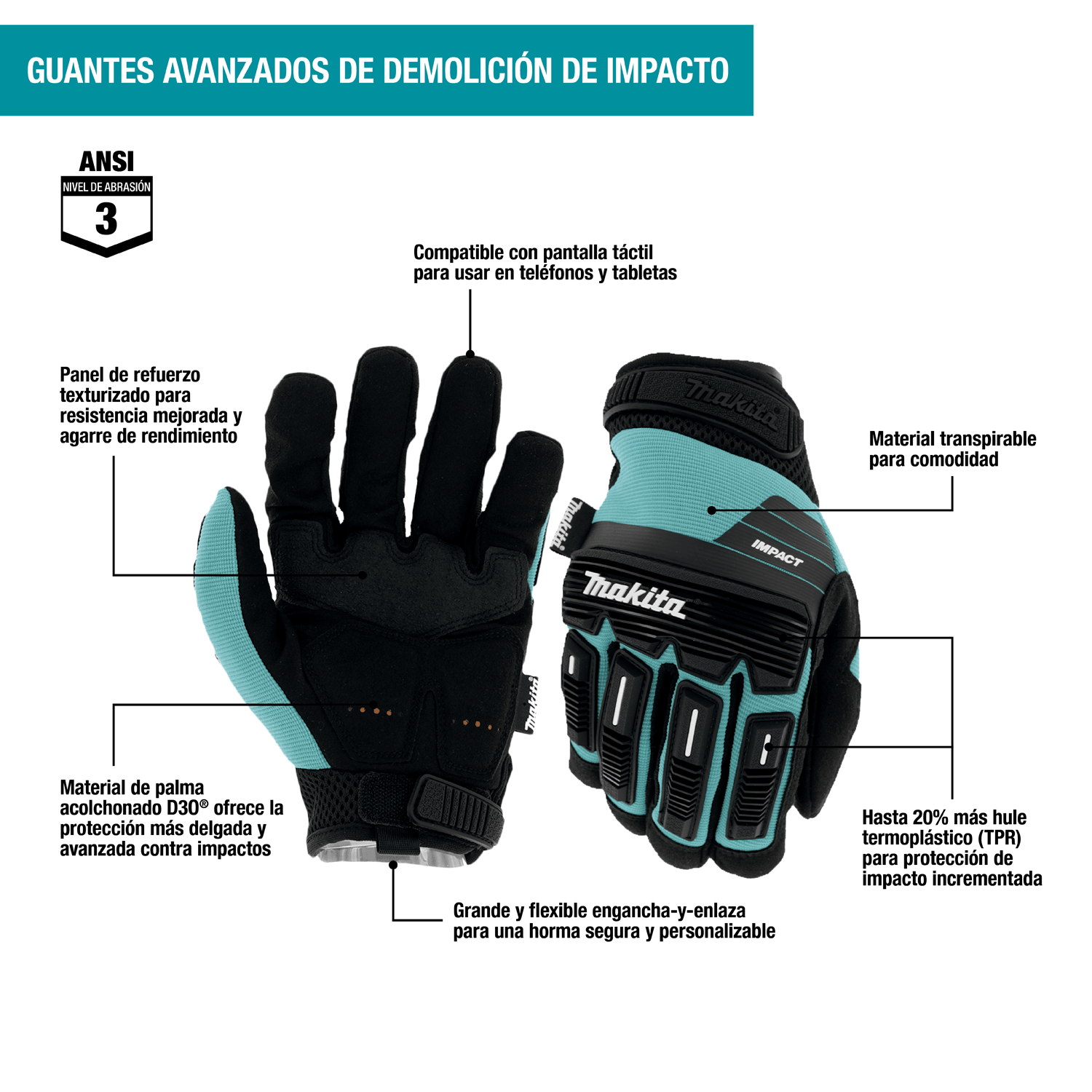 Guantes De Impacto Avanzado (L) - Makita - Herram.cl