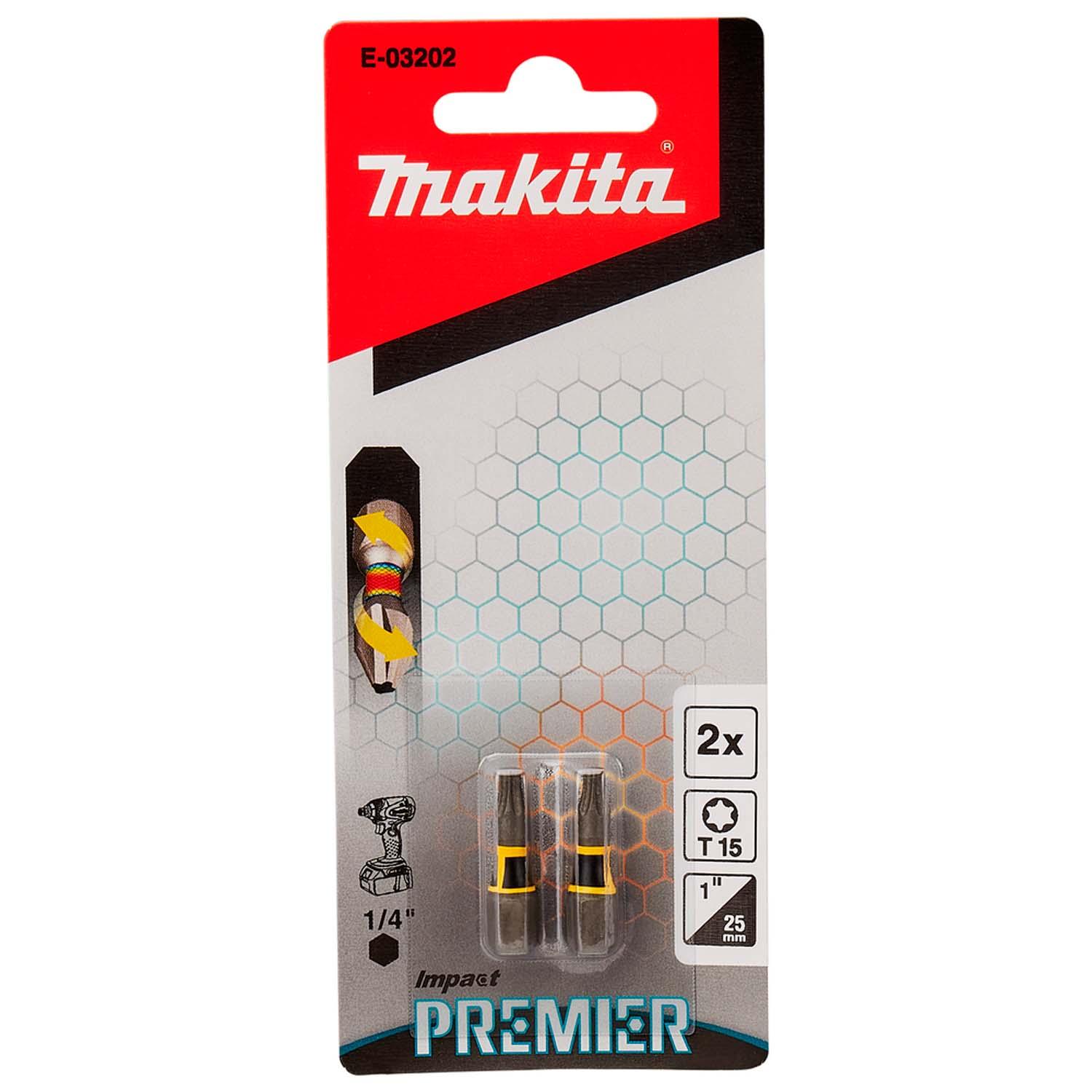 Puntas de Torsión Impact Premier T15 - 25mm 2 Pzas - Makita - Herram.cl