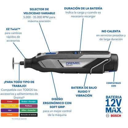 Minitorno inalámbrico DREMEL 8240 + 2 Baterías 12V 2 Ah - Herram.cl